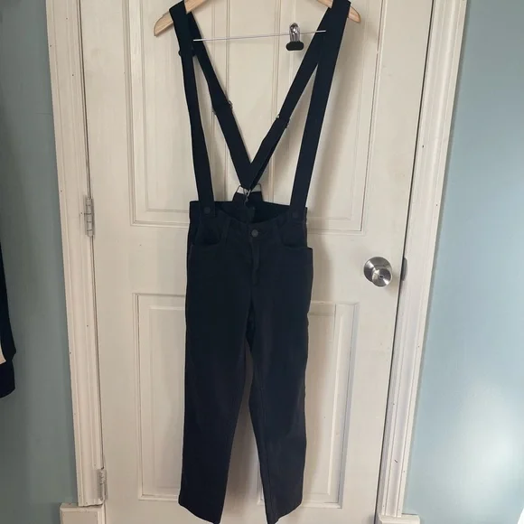 Paige Phillipa Suspender Jeans Anthropologie Black Boyfriend 24 Overalls Denim - Picture 3 of 9